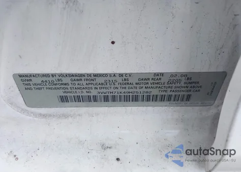 2009 Volkswagen Jetta 2.5L Se из США, поврежденный, VIN 3VWTM71K49M251282